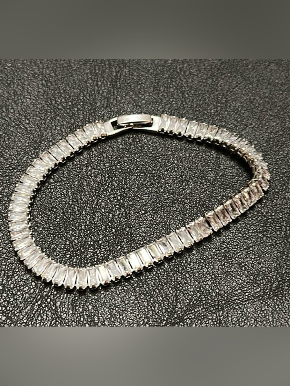 Silver-Tone With Baguette Stones Size 7 Bracelet